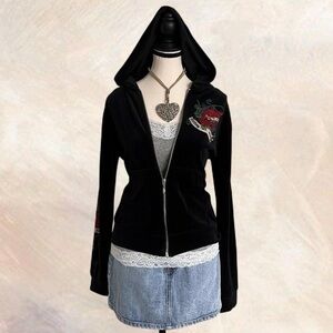 Bus Stop Black Velvet Hoodies with Cute Graphics